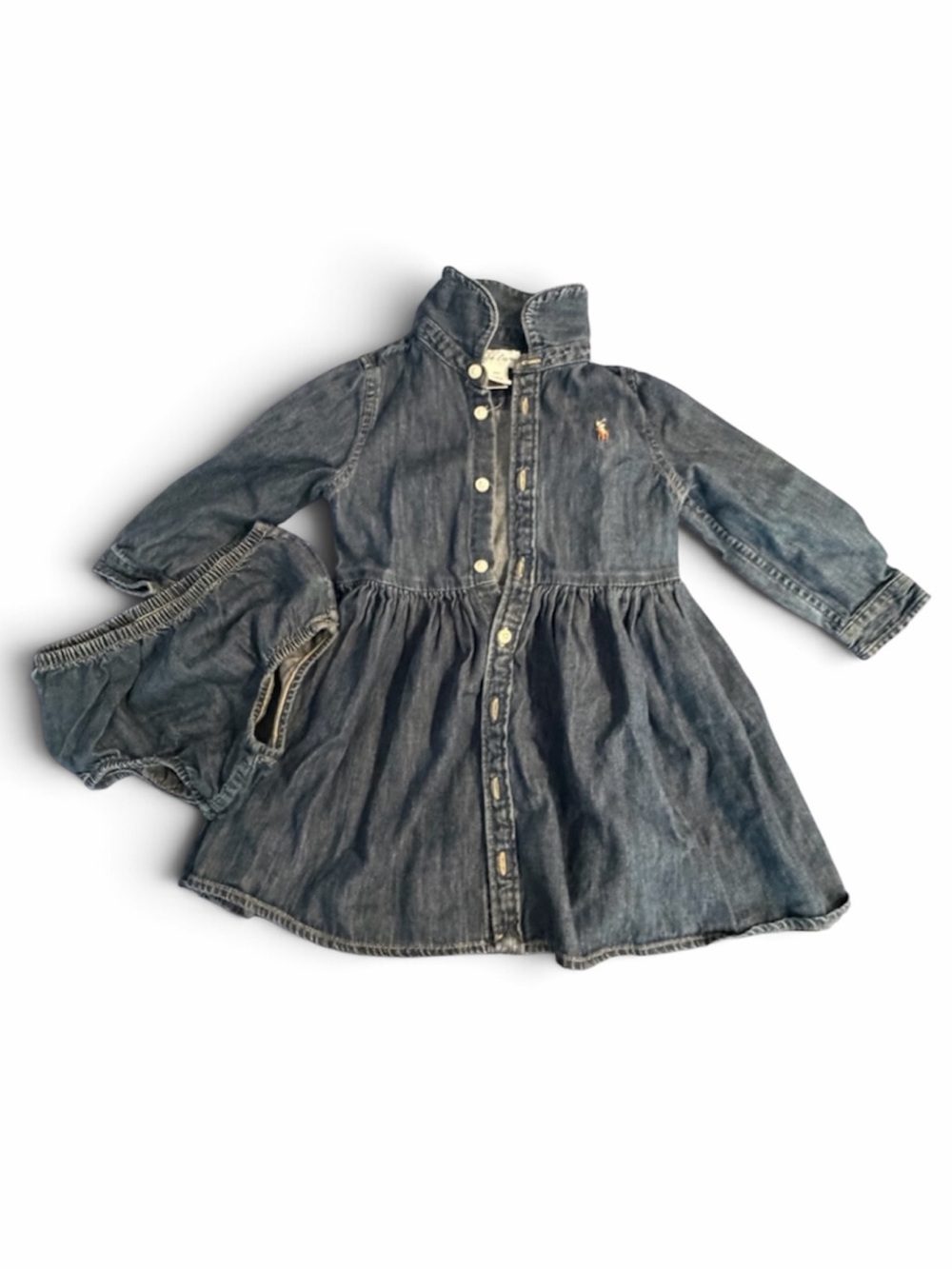 EUC Ralph Lauren Girls' Denim Shirt Dress with Bloomer - Blue (18 months)